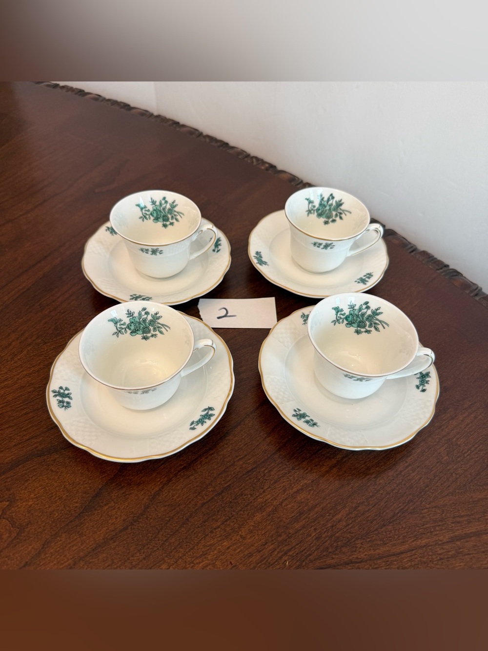 Vintage Vista Alegre Portugal Green Rose Demitasse Cups & Saucers - Set of 4
